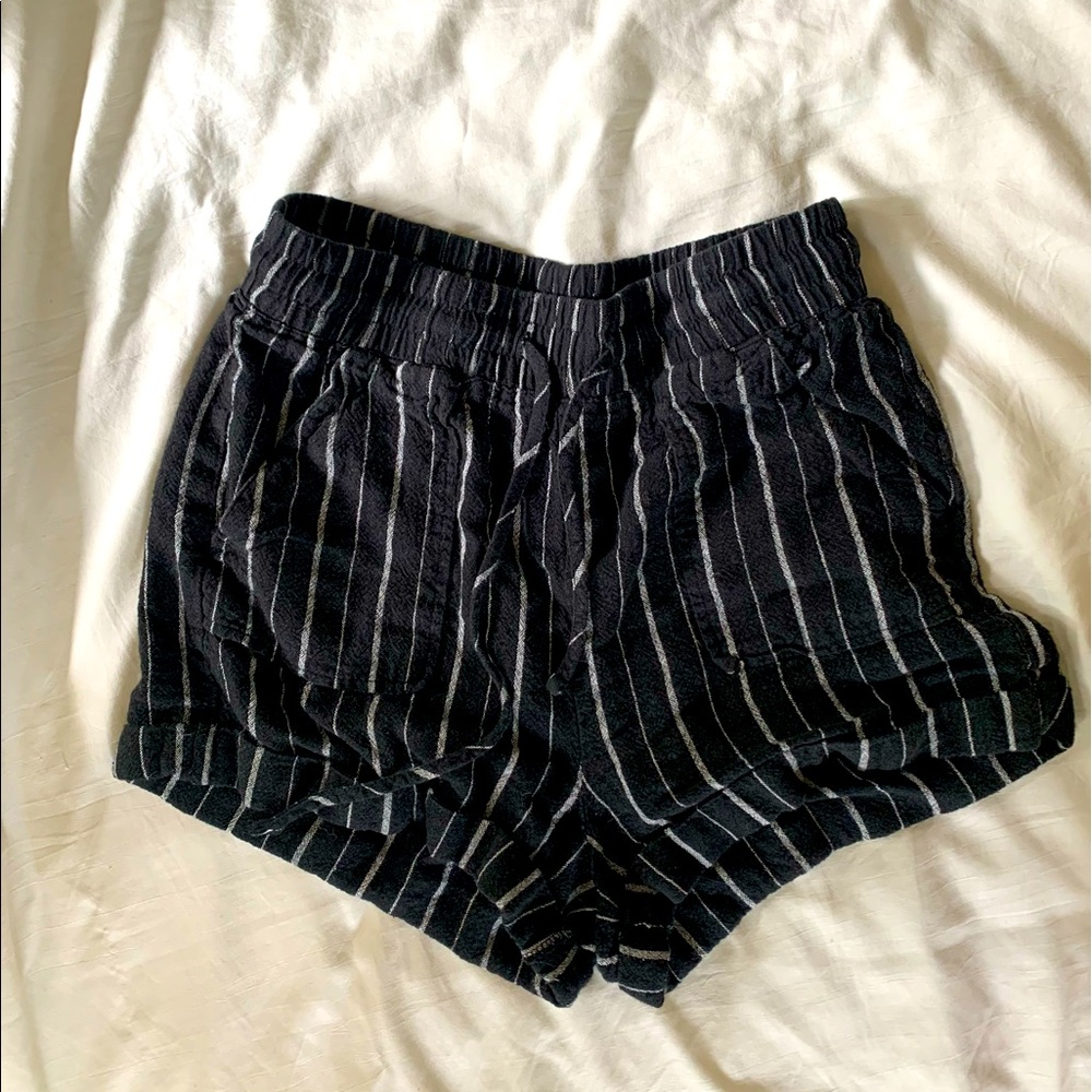 Black and white striped linen shorts